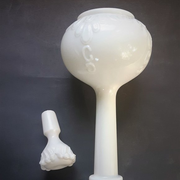 Milk Glass Victorian Decanter Apothecary Barber Bottle with Stopper Antique 11" - Picture 6 of 12